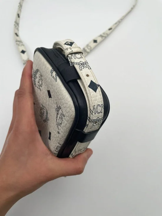 MCM Cream and Black Logo Crossbody with Gold Plaque - Picture 5 of 11